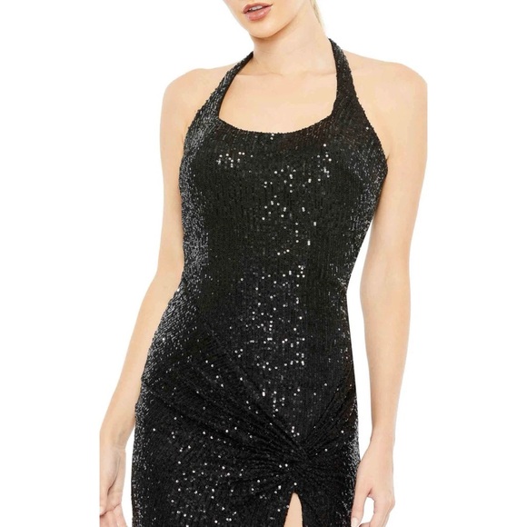 Ieena Mac Duggal 11279 High Slit Halter Neckline Dress Black Sequin Plus Size 20 - Picture 3 of 15